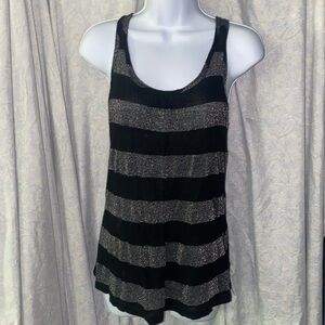 ⭐️ 5/$20 Forever 21 sparkly Tank Top Women's Size L Black Sliver Scoop Neckline